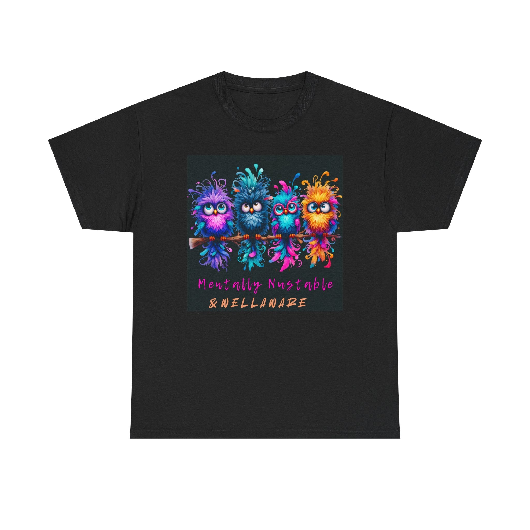 Cute Psychedelic Monster Tee — "Mentally Nourished" Colorful Fuzzy Creatures