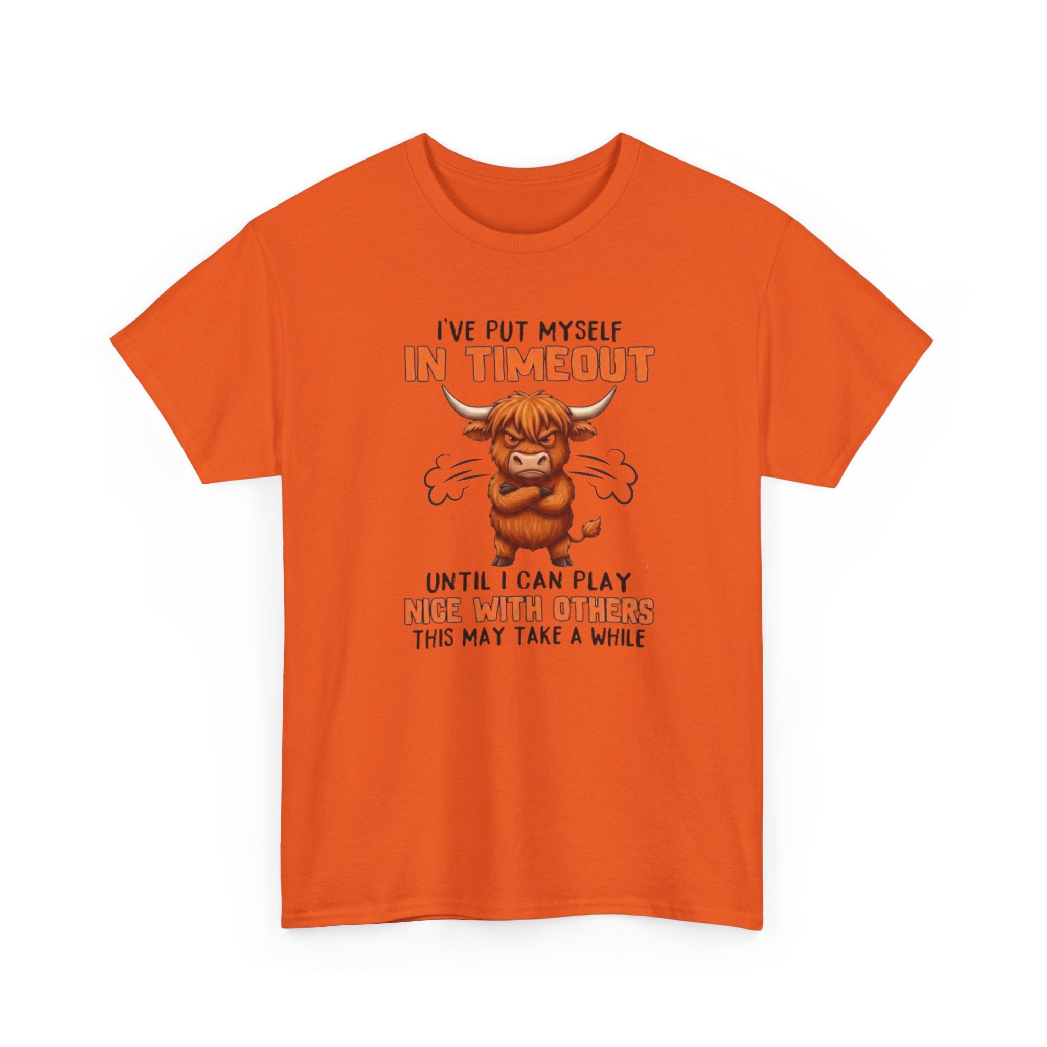 Funny 'I've Put Myself in Timeout' T-Shirt — Cute Grumpy Highland Cow Humor Tee