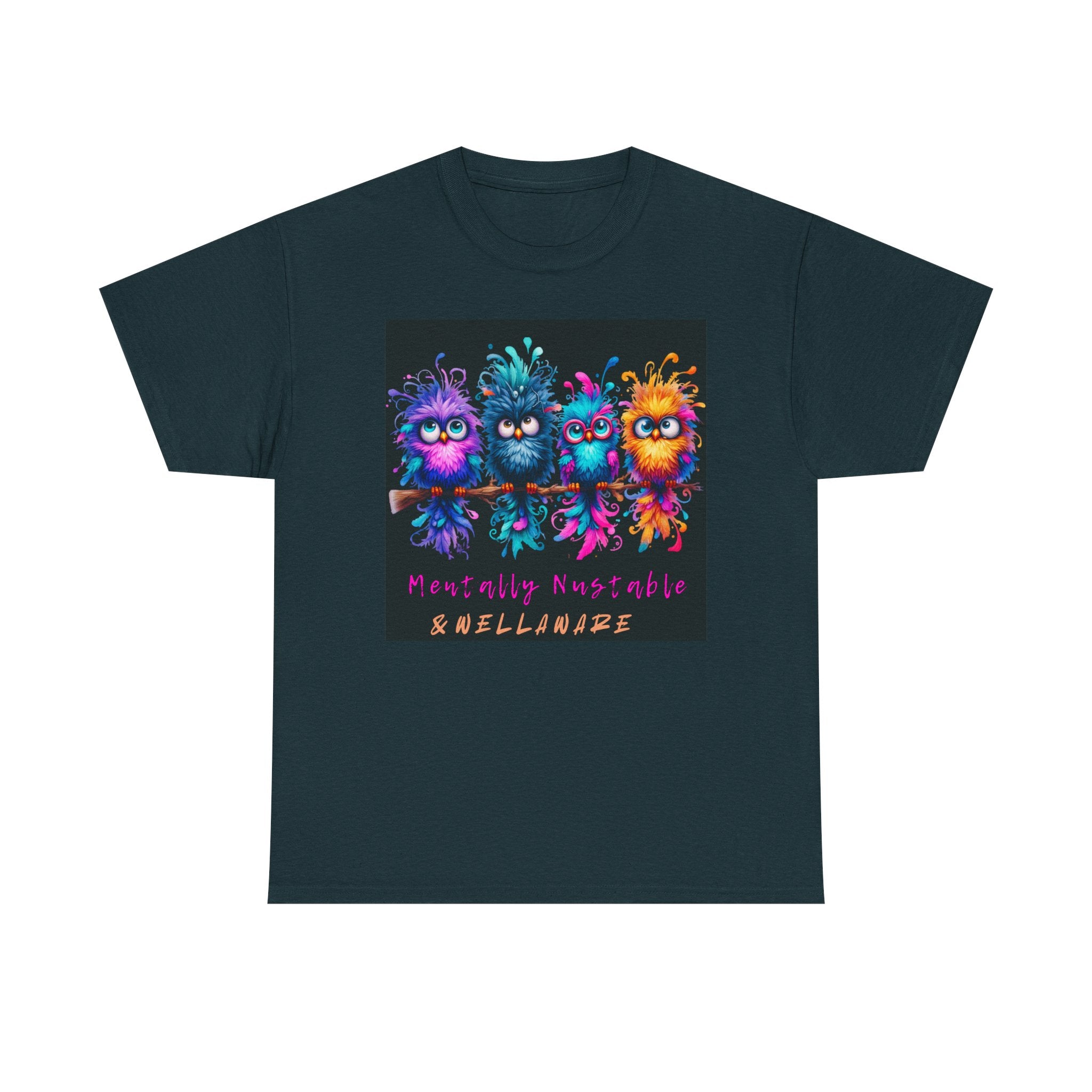 Cute Psychedelic Monster Tee — "Mentally Nourished" Colorful Fuzzy Creatures