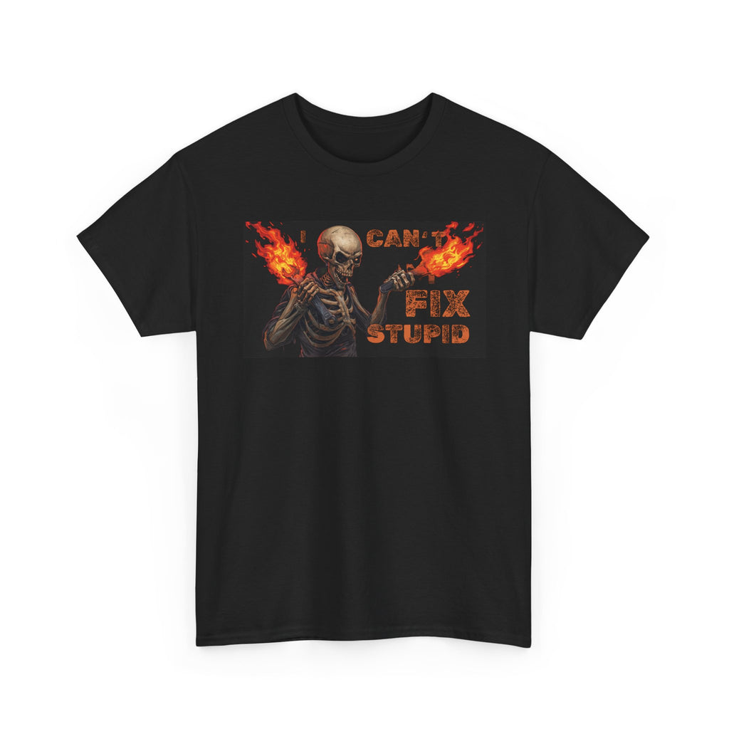 Funny Skeleton 'Can't Fix Stupid' Graphic Tee - Dark Humor Casual T-Shirt