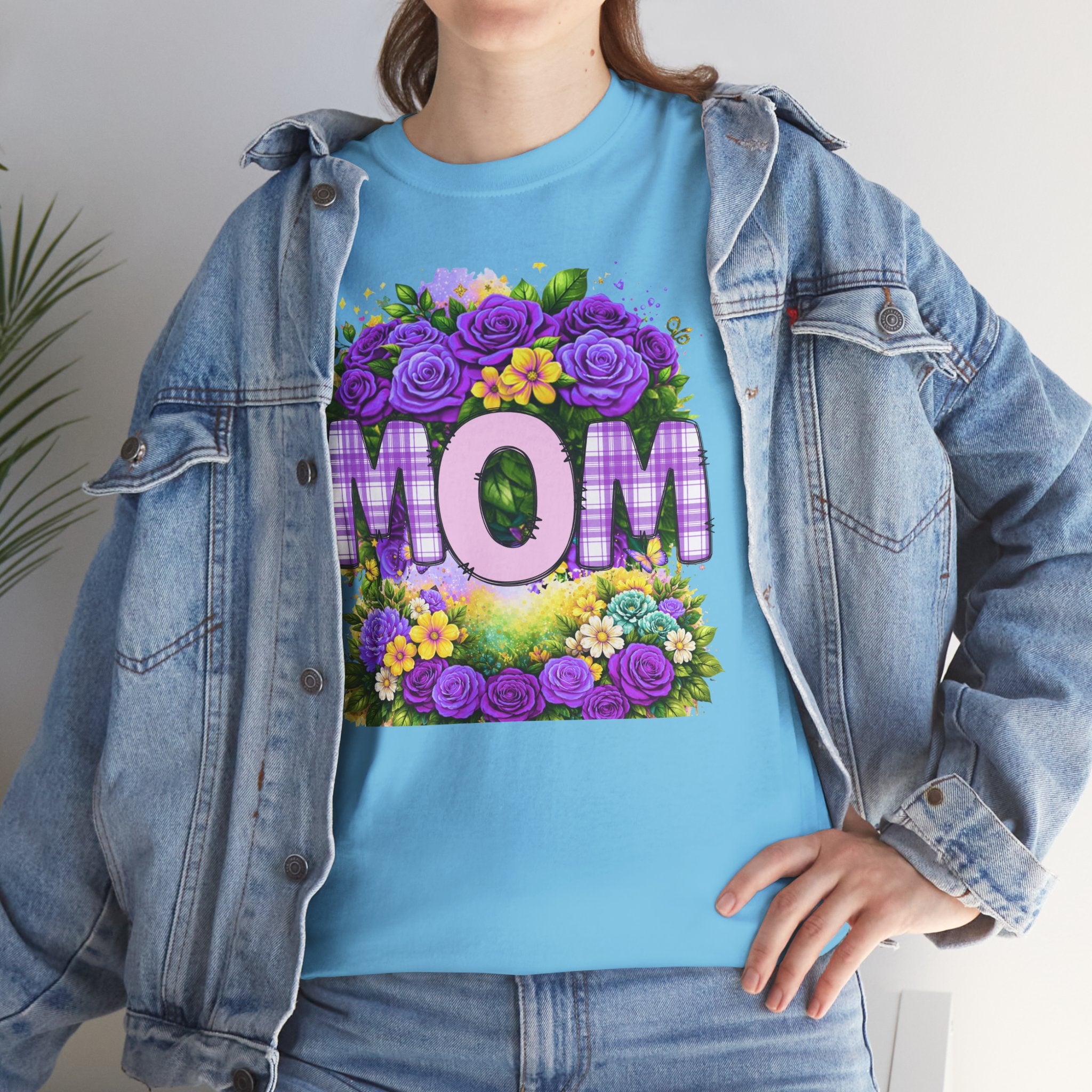 Mom Floral T-Shirt – Purple Roses "MOM" Gift for Mother’s Day
