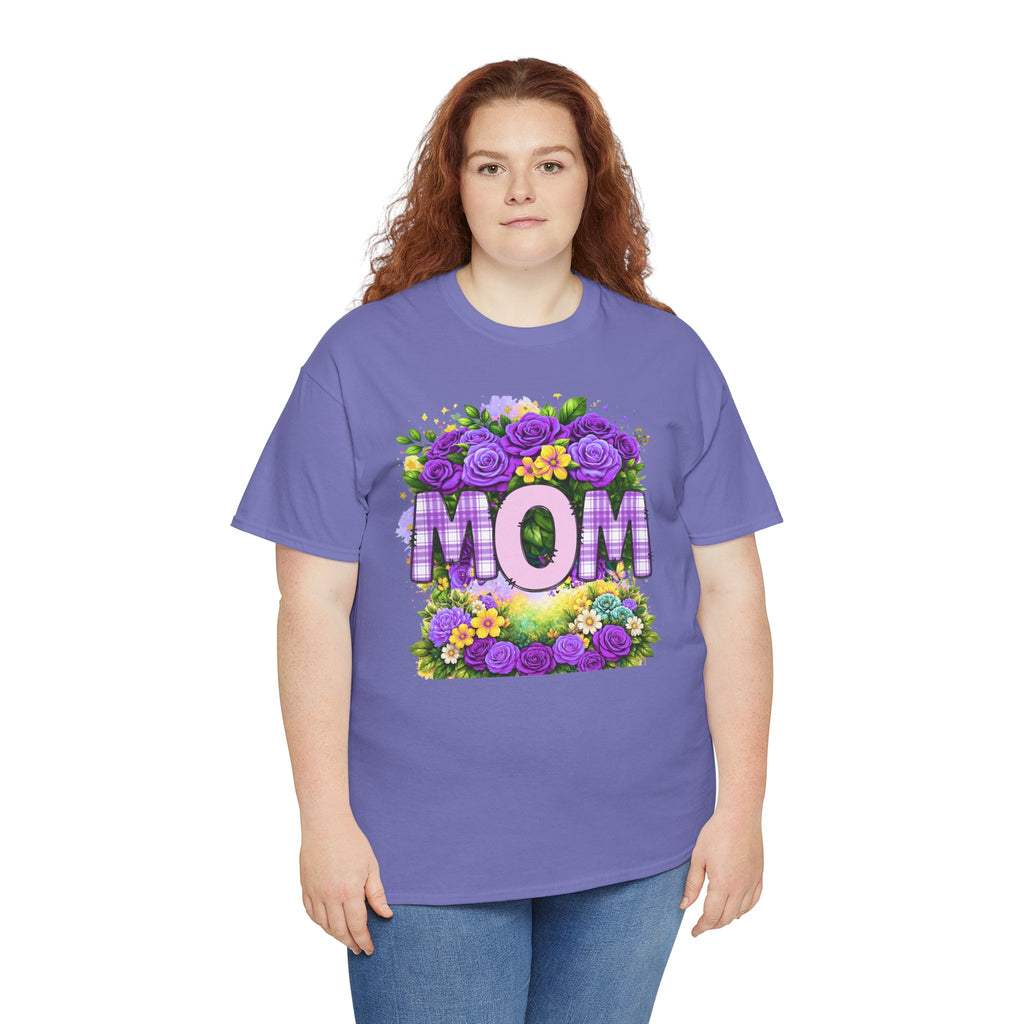 Mom Floral T-Shirt – Purple Roses "MOM" Gift for Mother’s Day