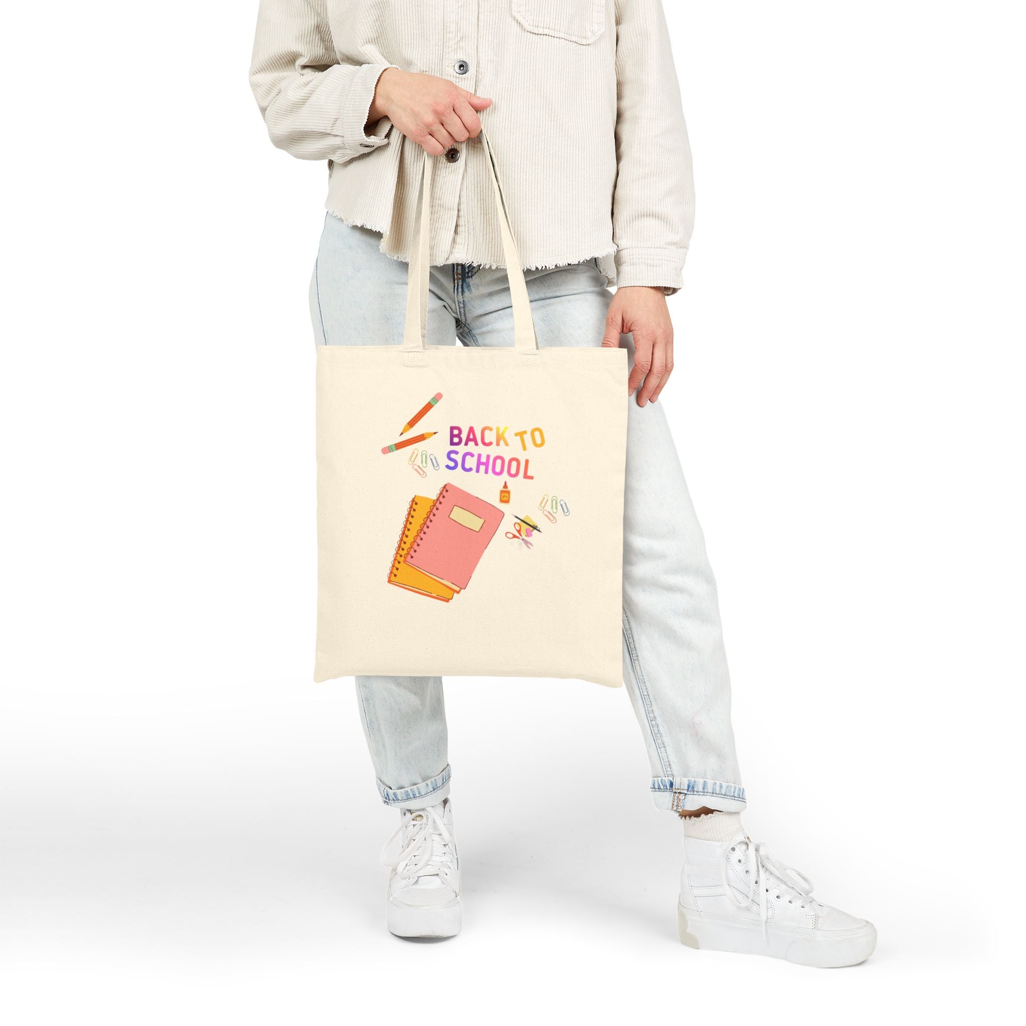 Back to School Canvas Tote — Student Notebook & Pencil Eco Shopper
