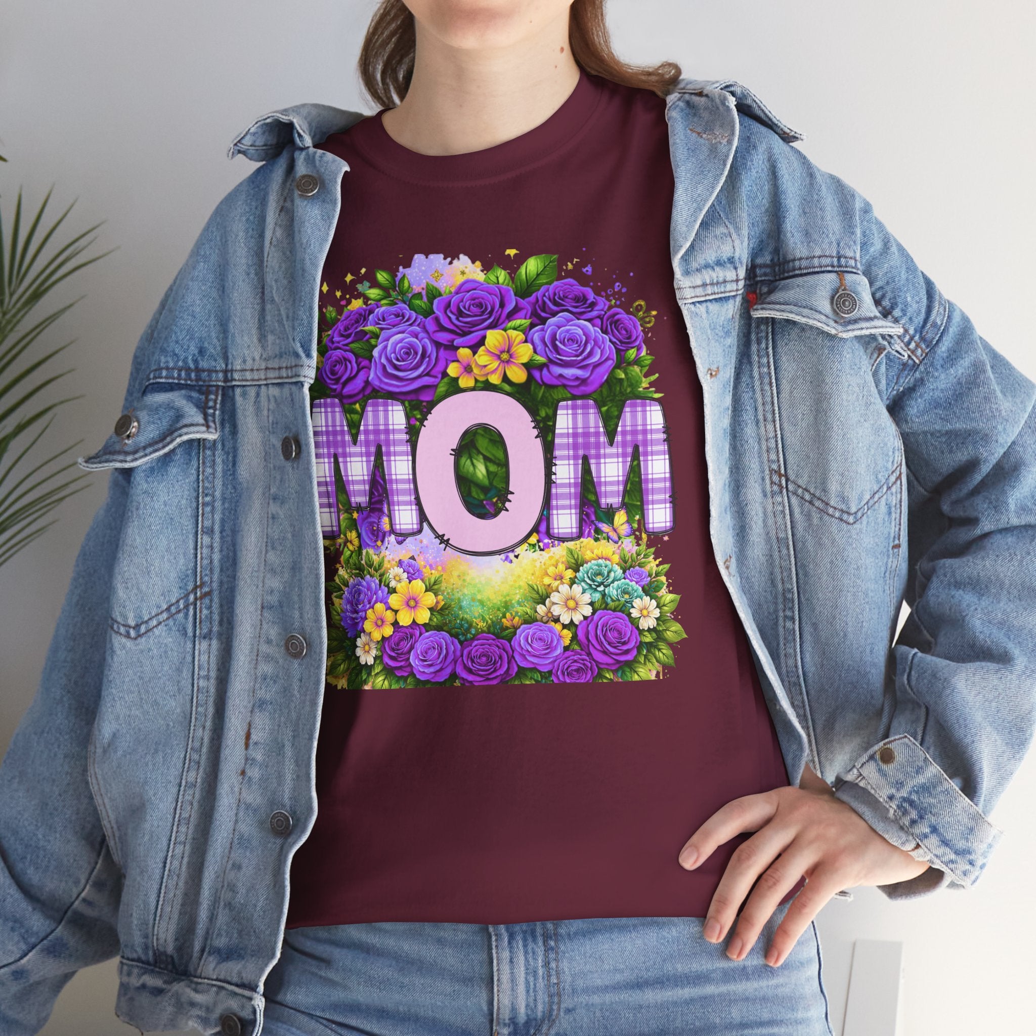 Mom Floral T-Shirt – Purple Roses "MOM" Gift for Mother’s Day