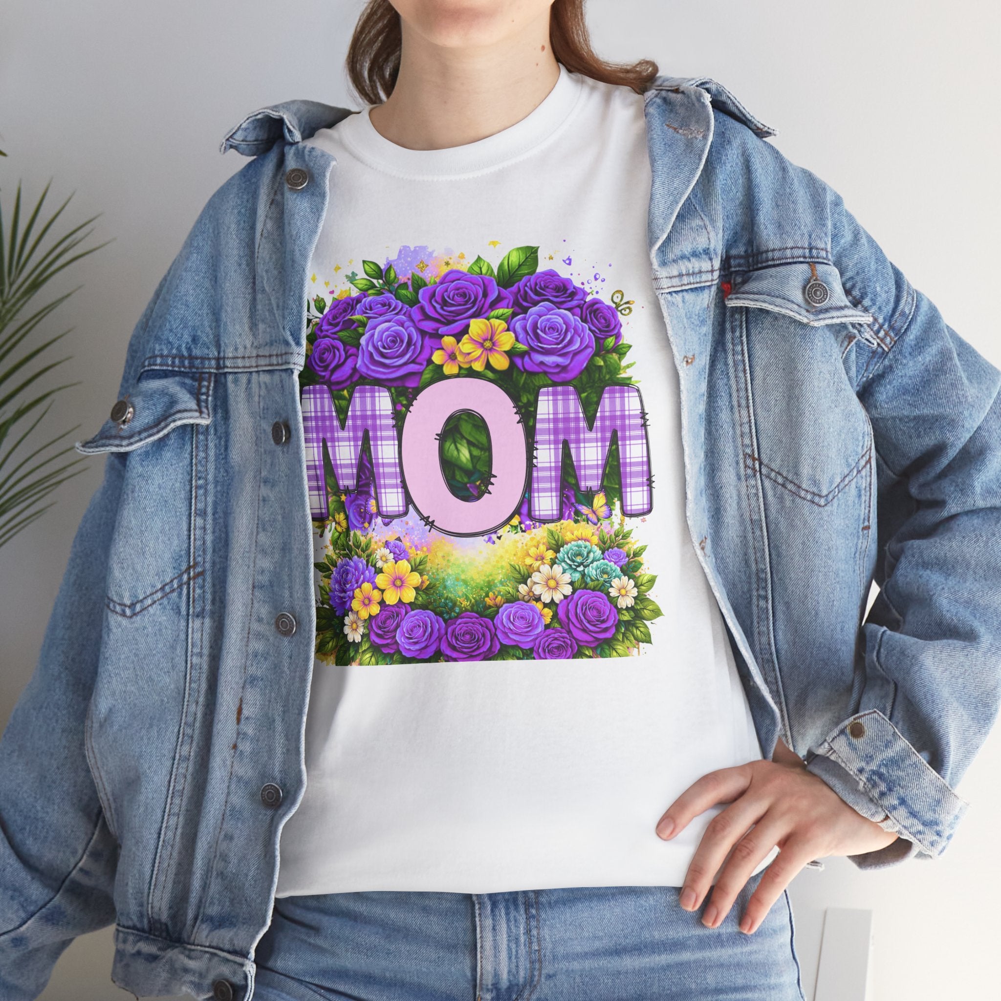 Mom Floral T-Shirt – Purple Roses "MOM" Gift for Mother’s Day