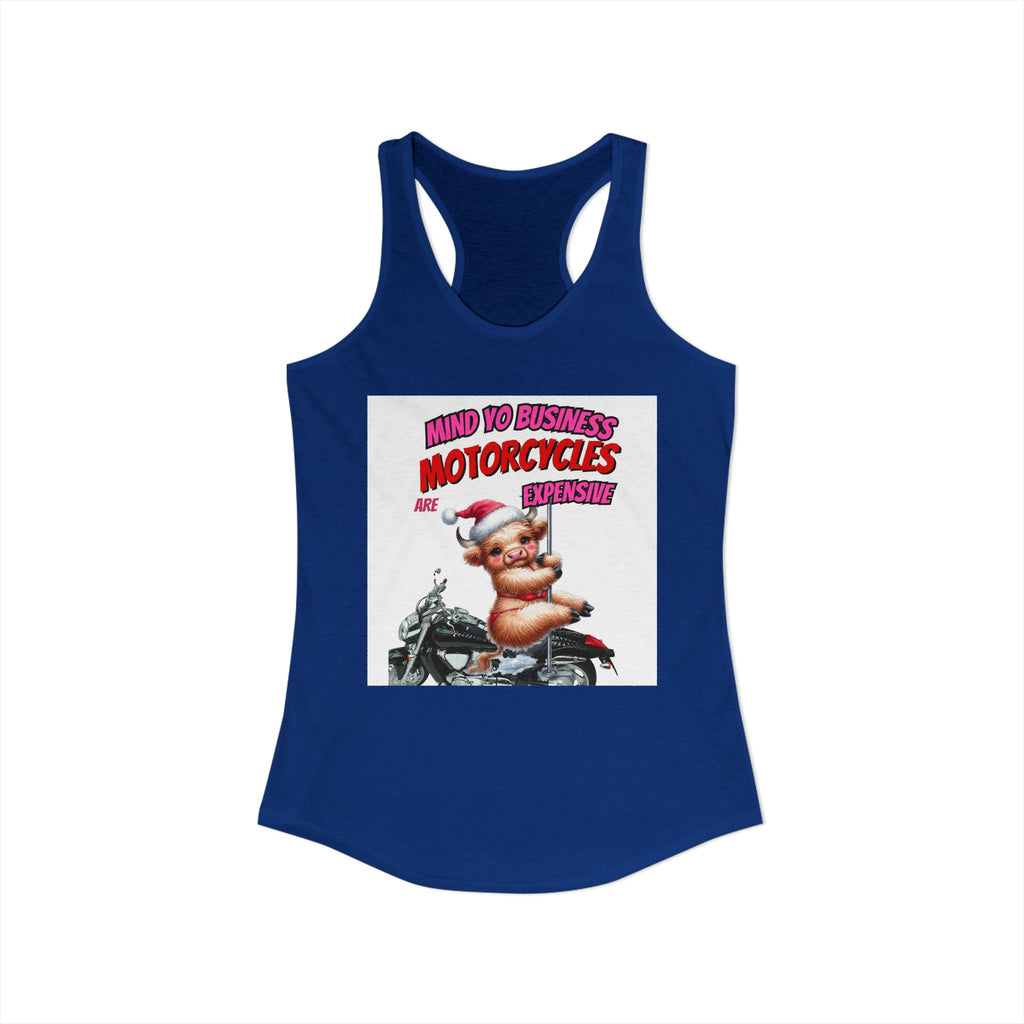 funny  girl cow swing on a pole  mind your business/ Women's Ideal Racerback Tank