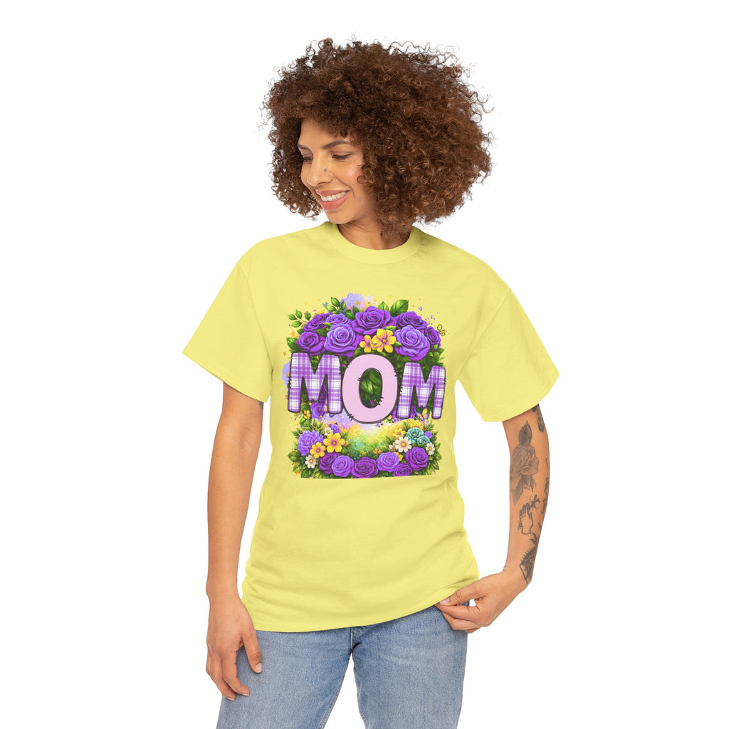 Mom Floral T-Shirt – Purple Roses "MOM" Gift for Mother’s Day