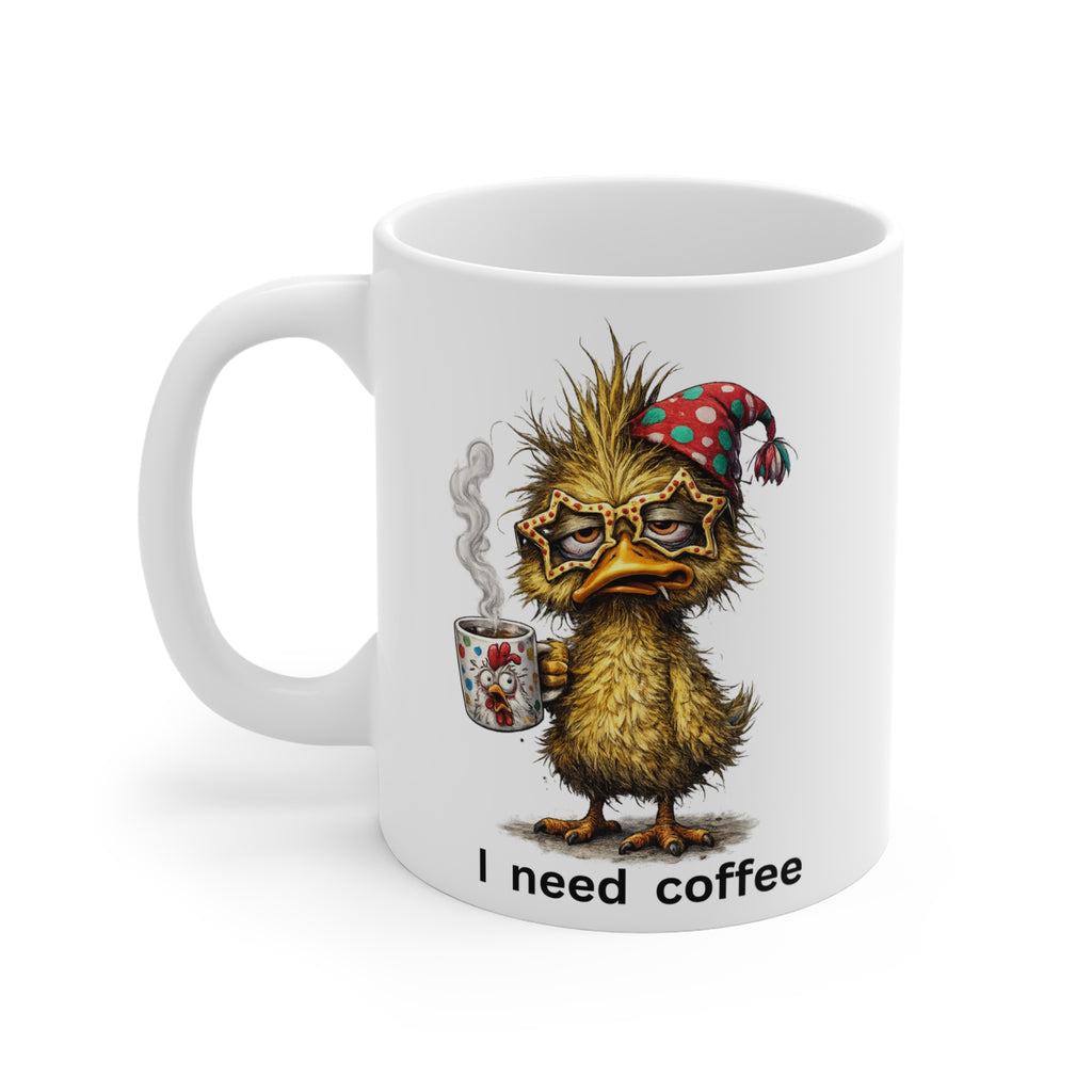 Sleepy Duckling I Need Coffee Mug | Cute Tired Bird Morning Coffee Cup