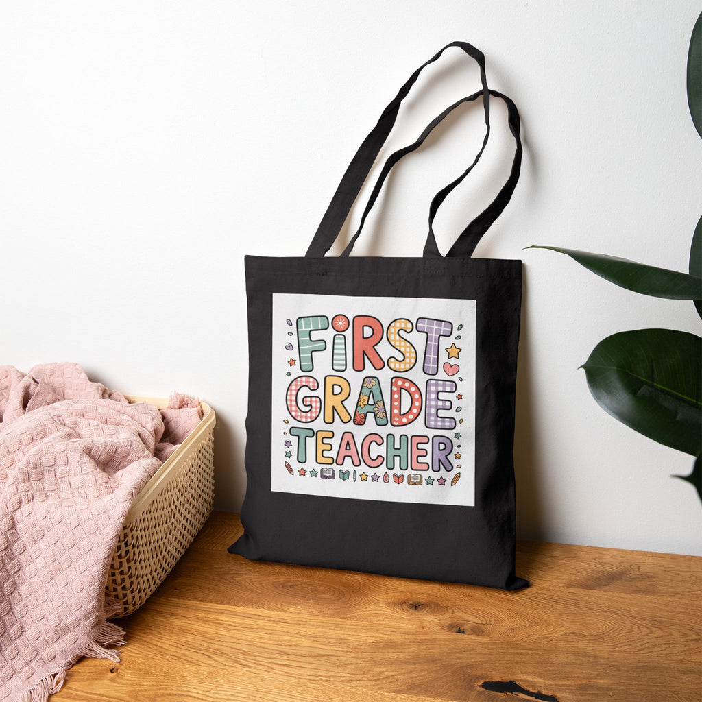 First Grade Teacher Tote Bag — Cute Colorful Teacher Gift Canvas Tote