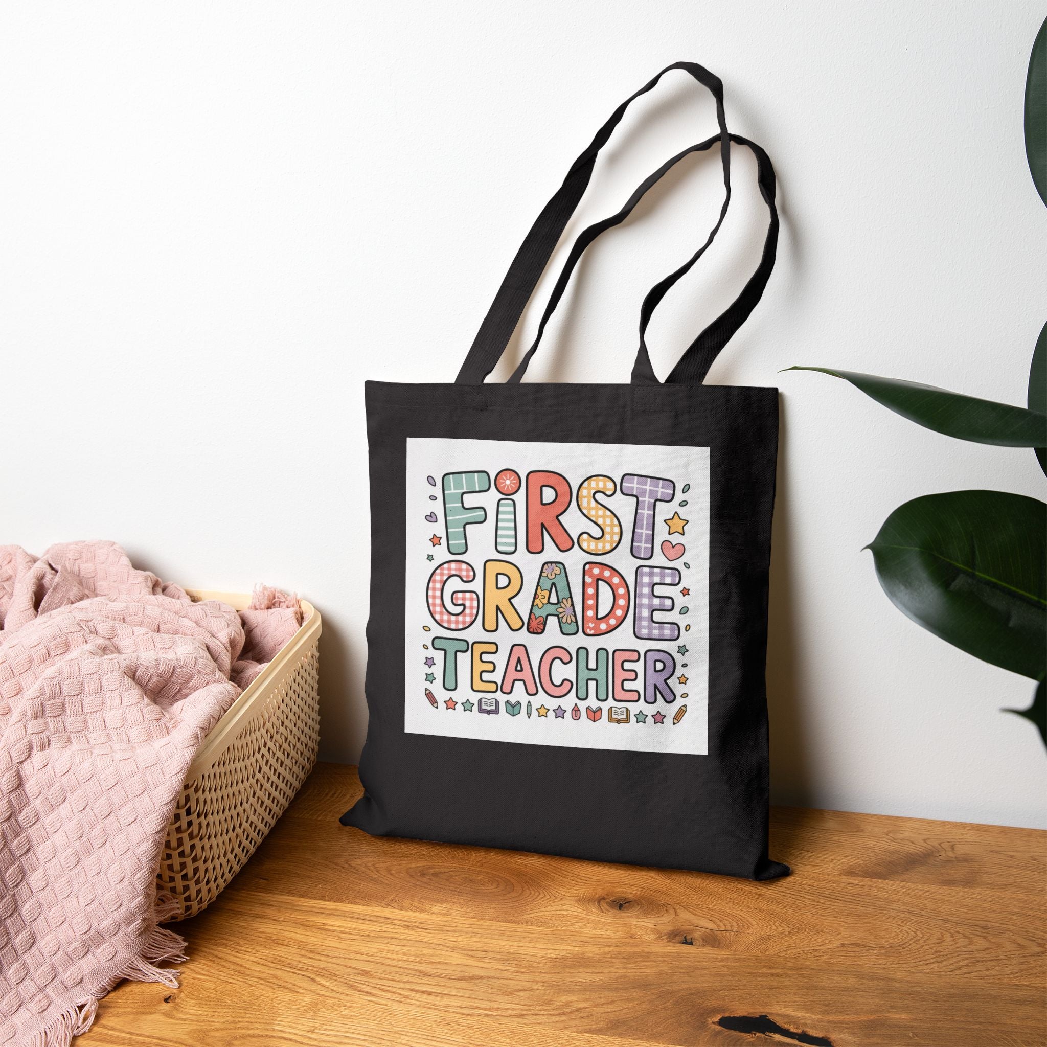 First Grade Teacher Tote Bag — Cute Colorful Teacher Gift Canvas Tote