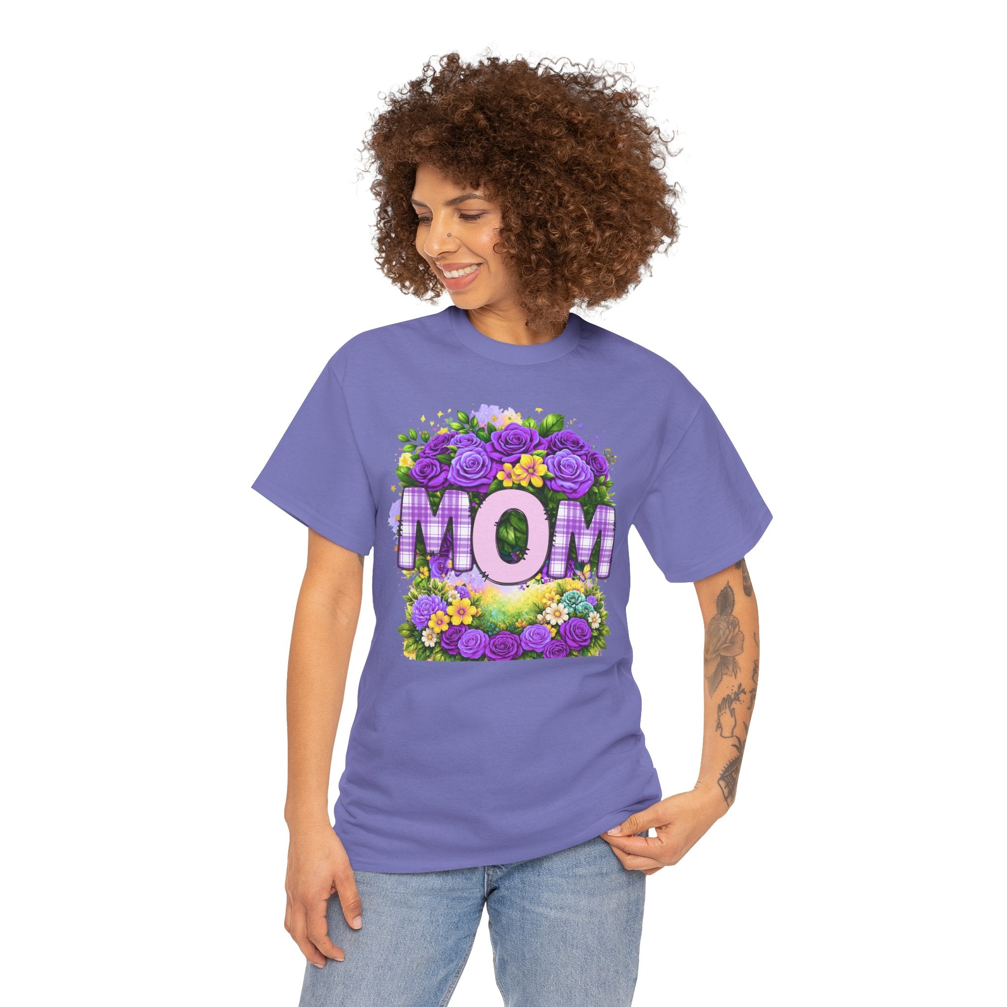 Mom Floral T-Shirt – Purple Roses "MOM" Gift for Mother’s Day