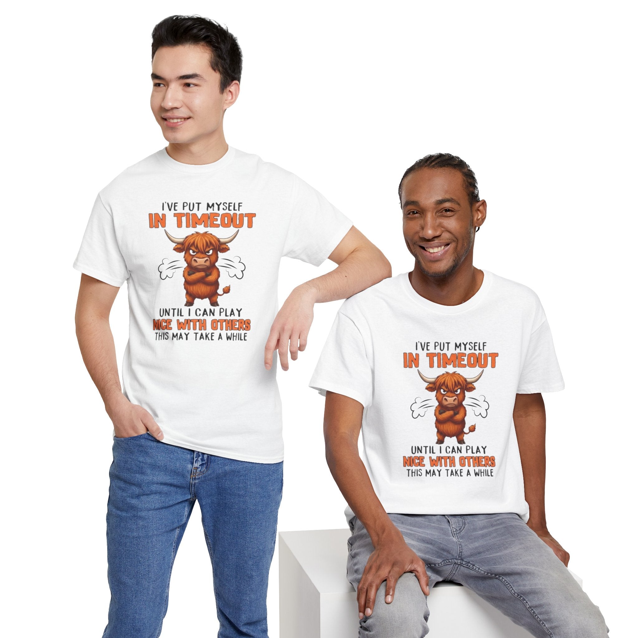 Funny 'I've Put Myself in Timeout' T-Shirt — Cute Grumpy Highland Cow Humor Tee