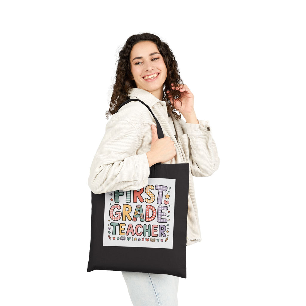 First Grade Teacher Tote Bag — Cute Colorful Teacher Gift Canvas Tote