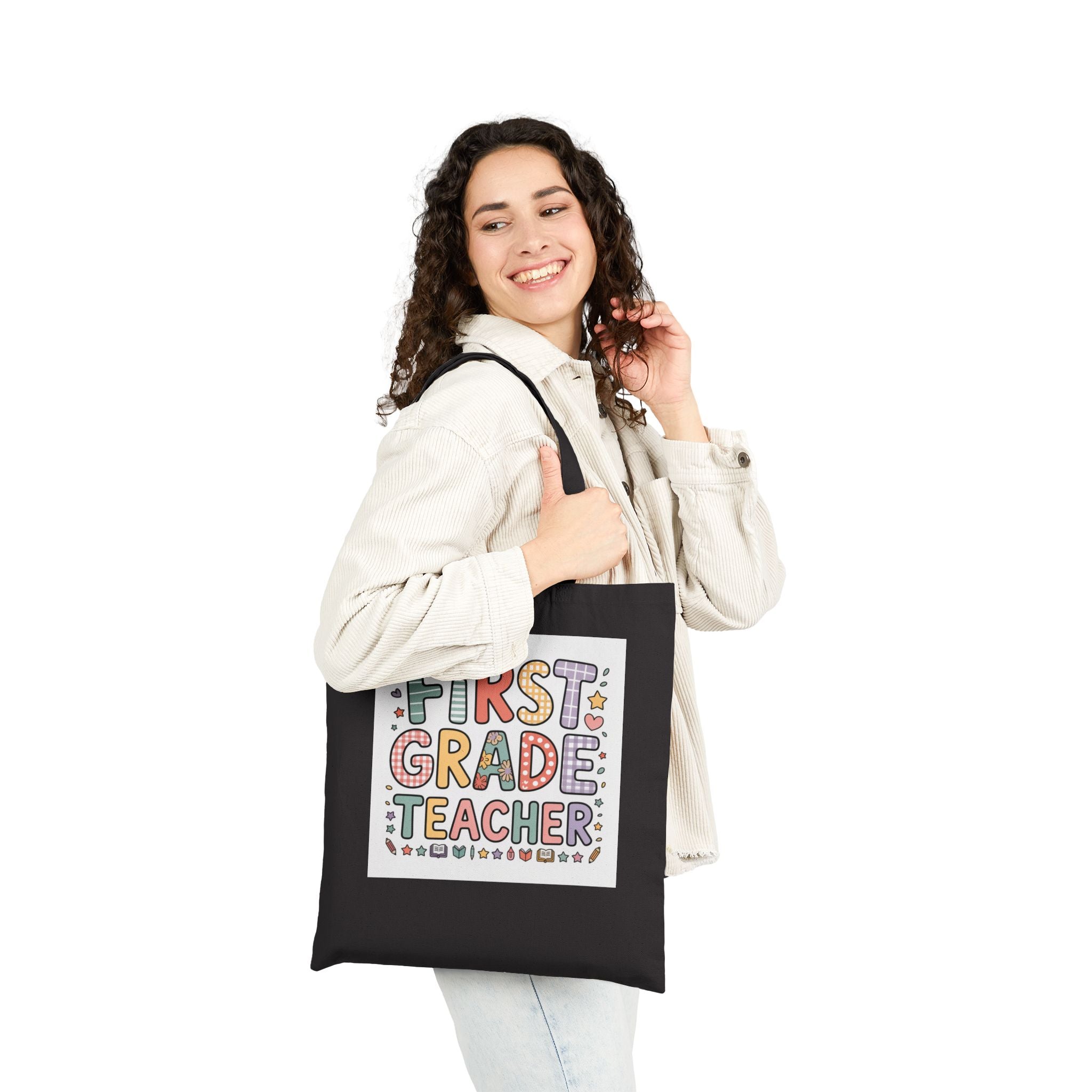 First Grade Teacher Tote Bag — Cute Colorful Teacher Gift Canvas Tote