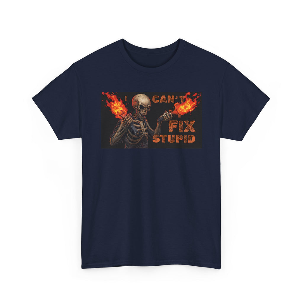 Funny Skeleton 'Can't Fix Stupid' Graphic Tee - Dark Humor Casual T-Shirt