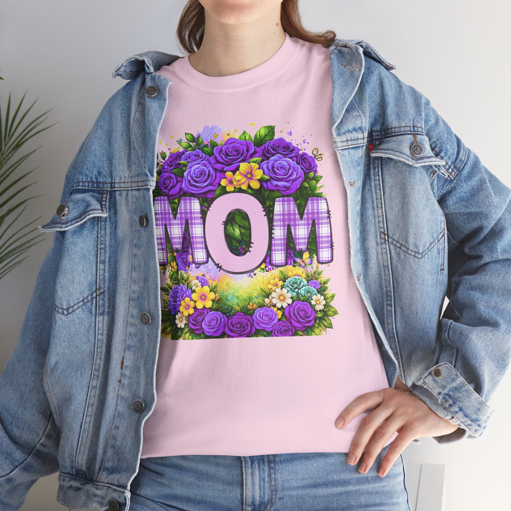 Mom Floral T-Shirt – Purple Roses "MOM" Gift for Mother’s Day