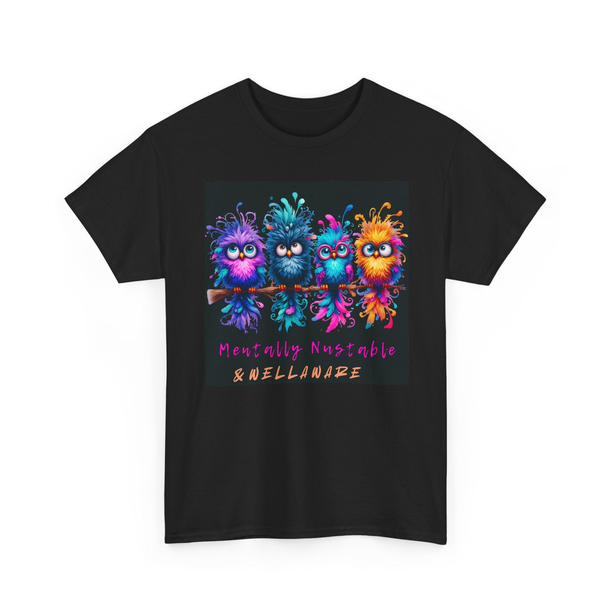 Cute Psychedelic Monster Tee — "Mentally Nourished" Colorful Fuzzy Creatures