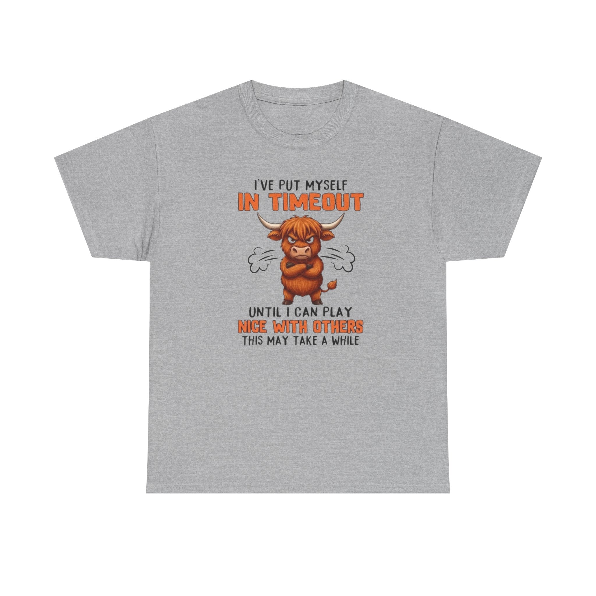 Funny 'I've Put Myself in Timeout' T-Shirt — Cute Grumpy Highland Cow Humor Tee