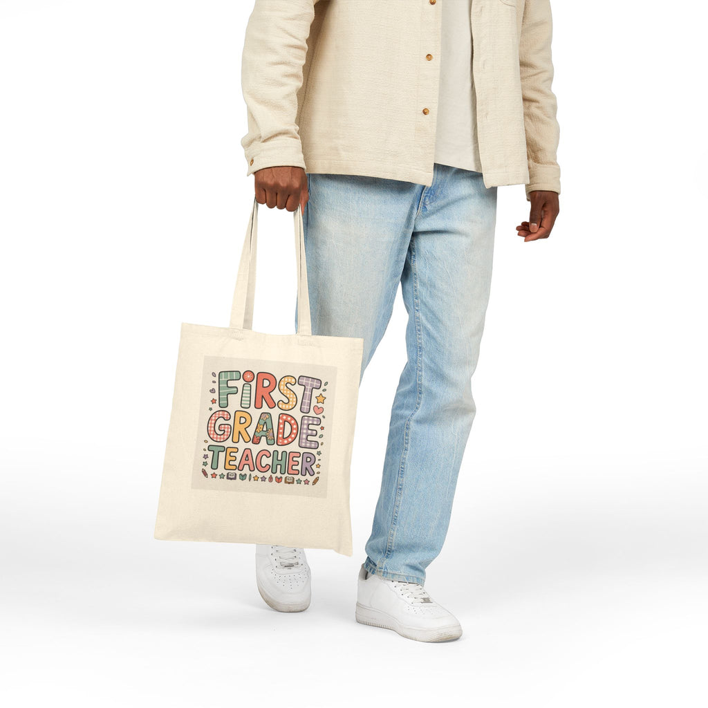 First Grade Teacher Tote Bag — Cute Colorful Teacher Gift Canvas Tote