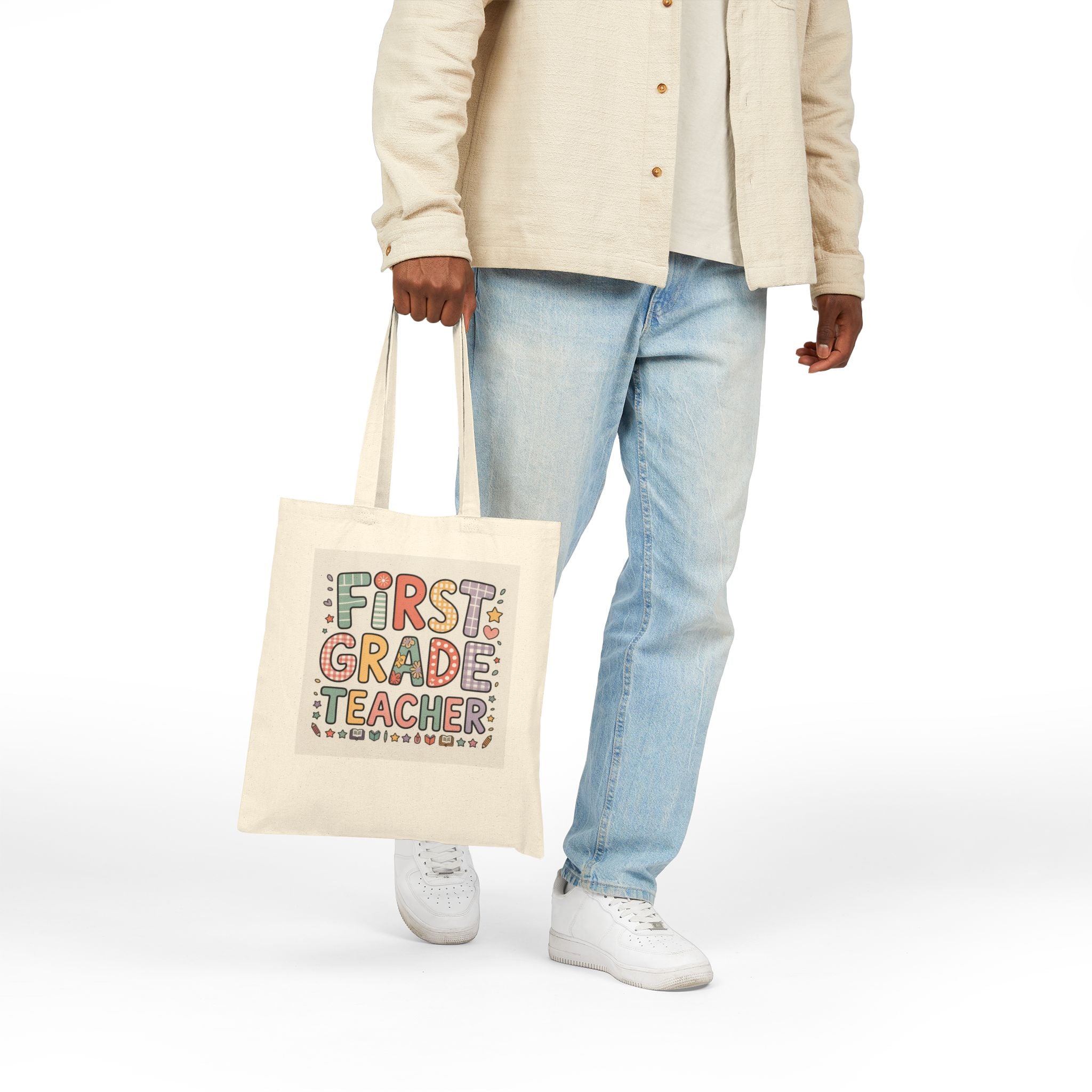 First Grade Teacher Tote Bag — Cute Colorful Teacher Gift Canvas Tote