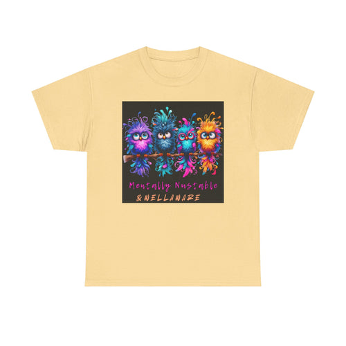 Cute Psychedelic Monster Tee — "Mentally Nourished" Colorful Fuzzy Creatures