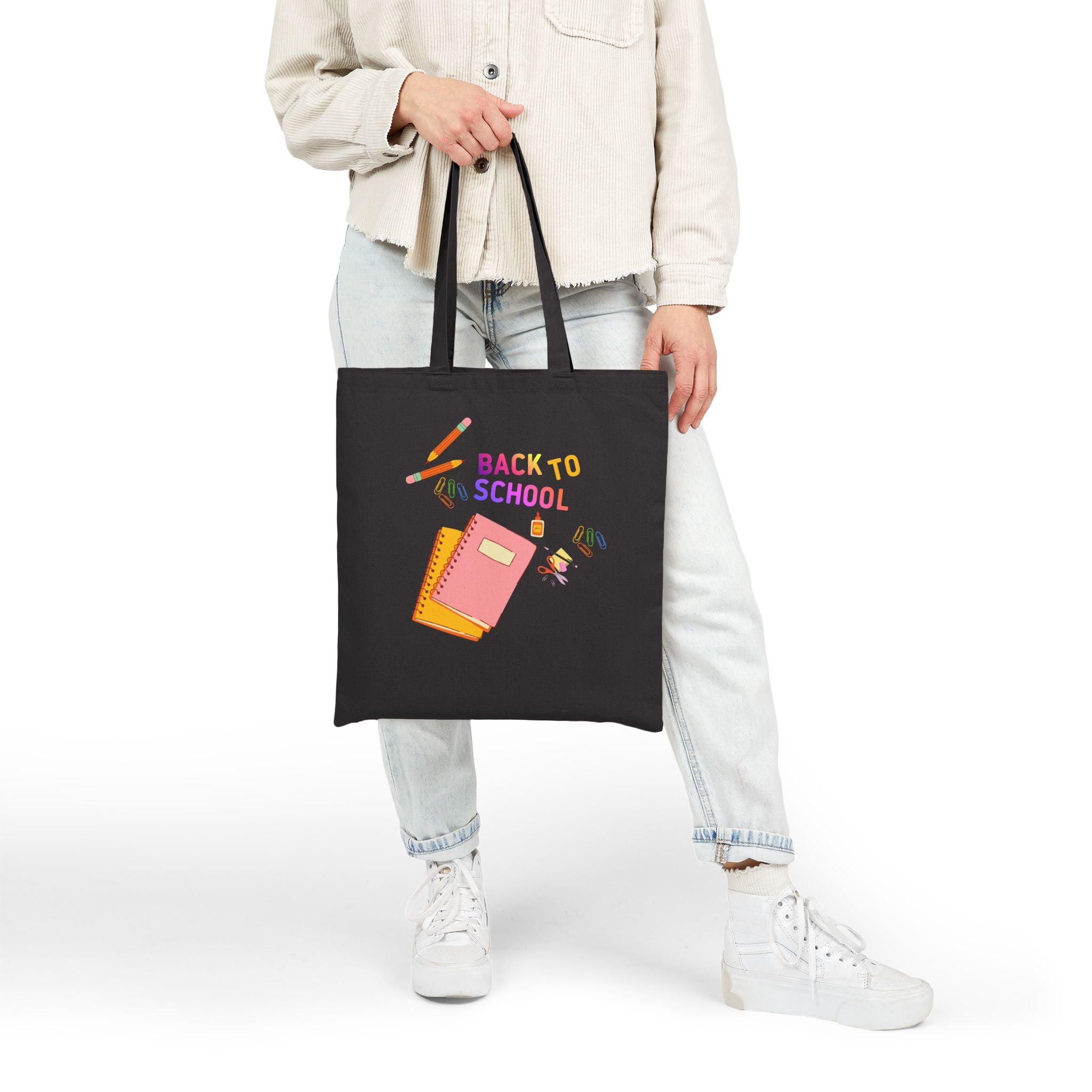 Back to School Canvas Tote — Student Notebook & Pencil Eco Shopper