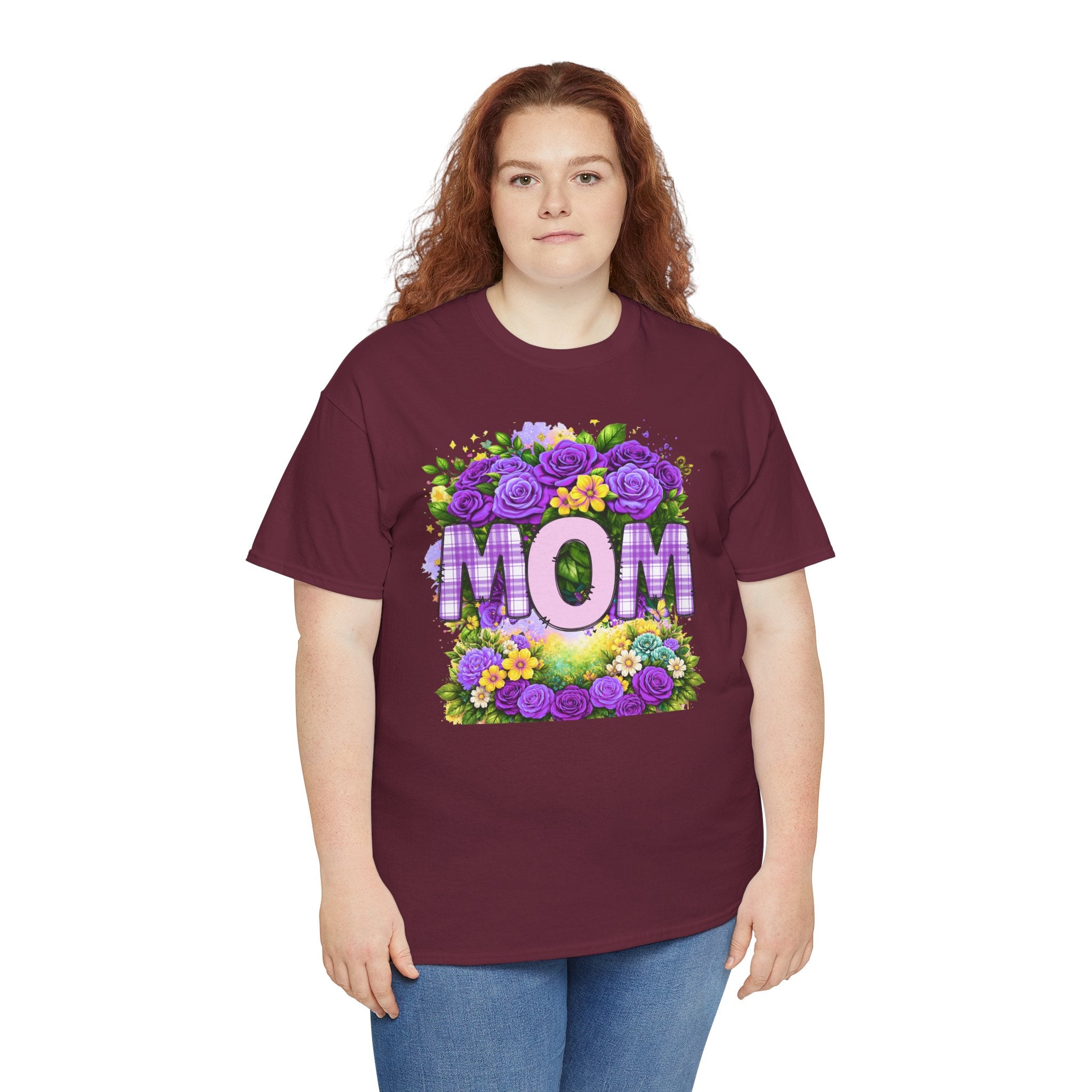 Mom Floral T-Shirt – Purple Roses "MOM" Gift for Mother’s Day