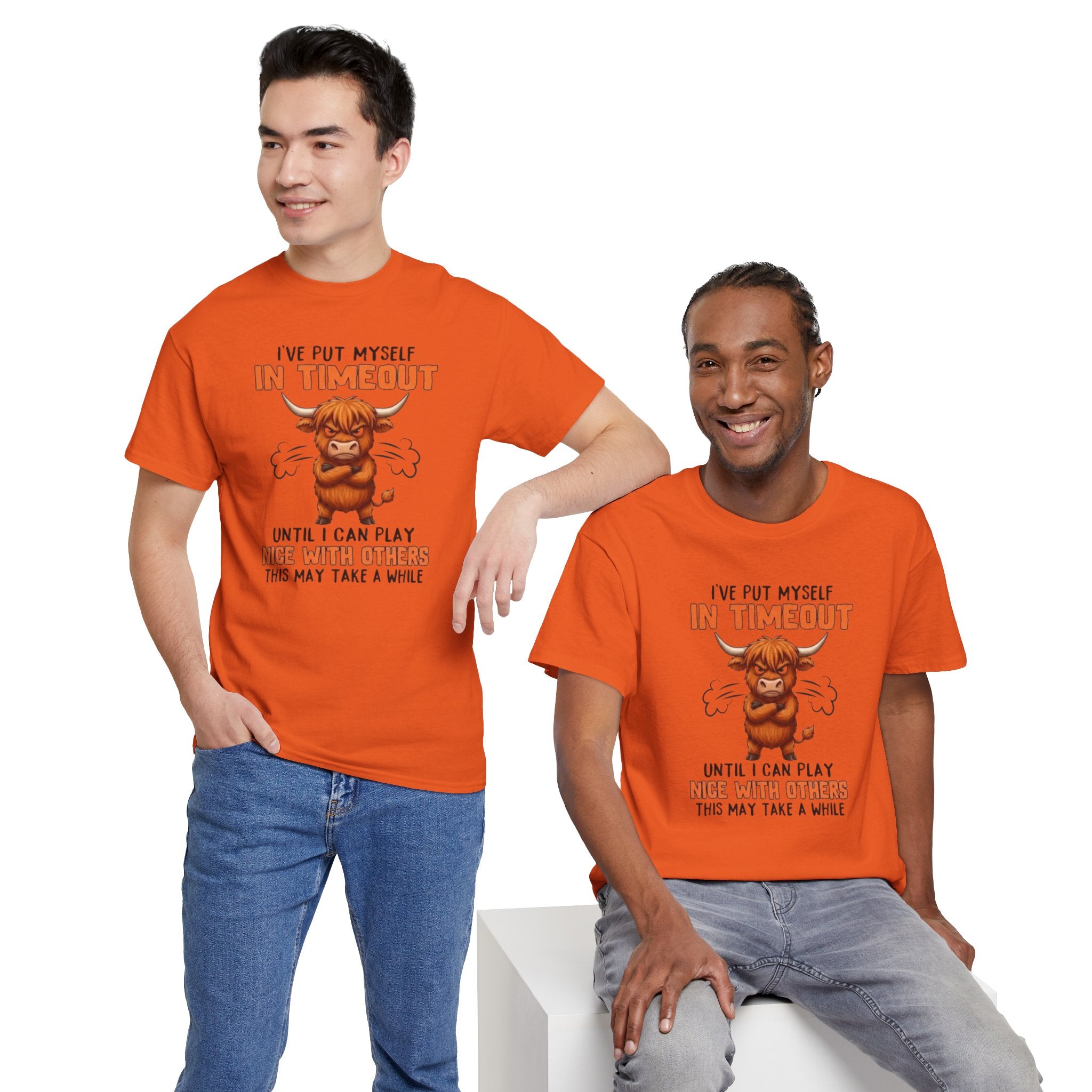 Funny 'I've Put Myself in Timeout' T-Shirt — Cute Grumpy Highland Cow Humor Tee