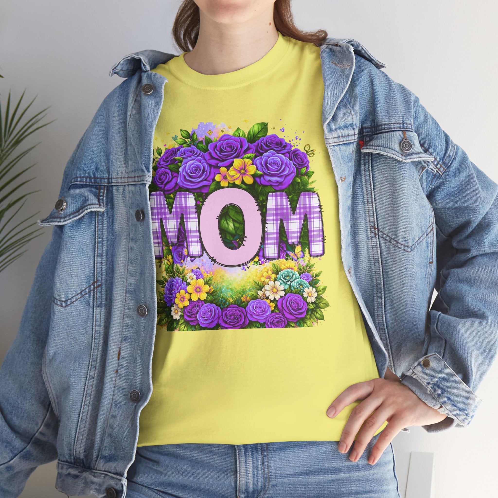 Mom Floral T-Shirt – Purple Roses "MOM" Gift for Mother’s Day