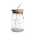 16oz Engraved Glass Sipper Jar with Bamboo Lid & Straw — Coffee Bean Design