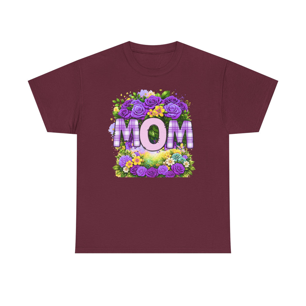 Mom Floral T-Shirt – Purple Roses "MOM" Gift for Mother’s Day