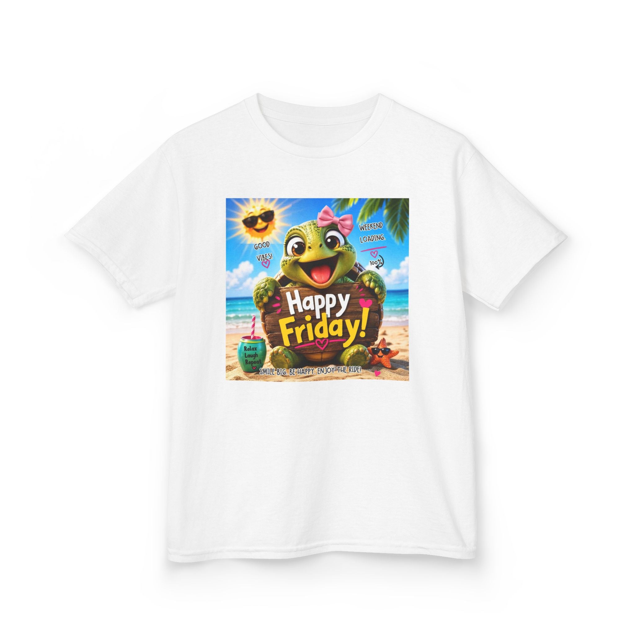 Happy Friday Kids Tee — Cute Frog Beach Graphic Shirt