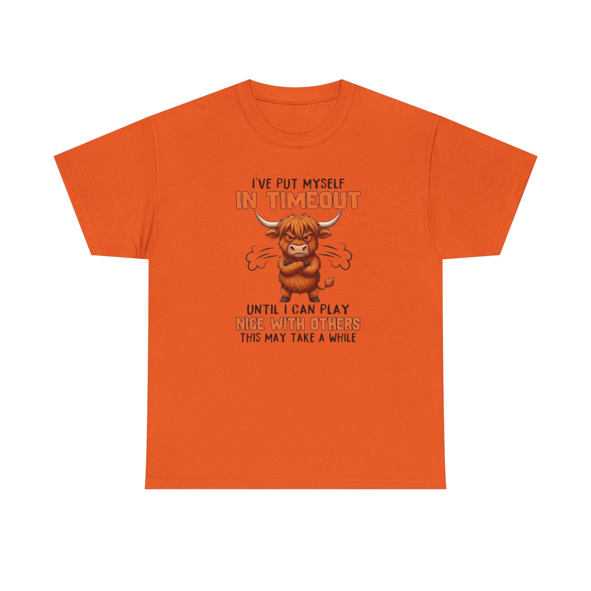 Funny 'I've Put Myself in Timeout' T-Shirt — Cute Grumpy Highland Cow Humor Tee