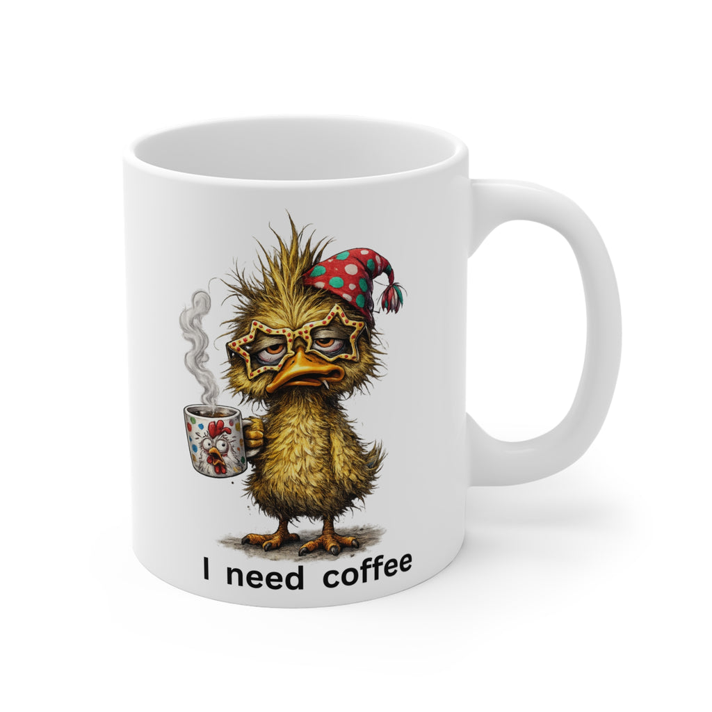 I Need Coffee Mug — Funny Sleepy Duck Coffee Cup, Cute Morning Gift for Coffee Lovers
