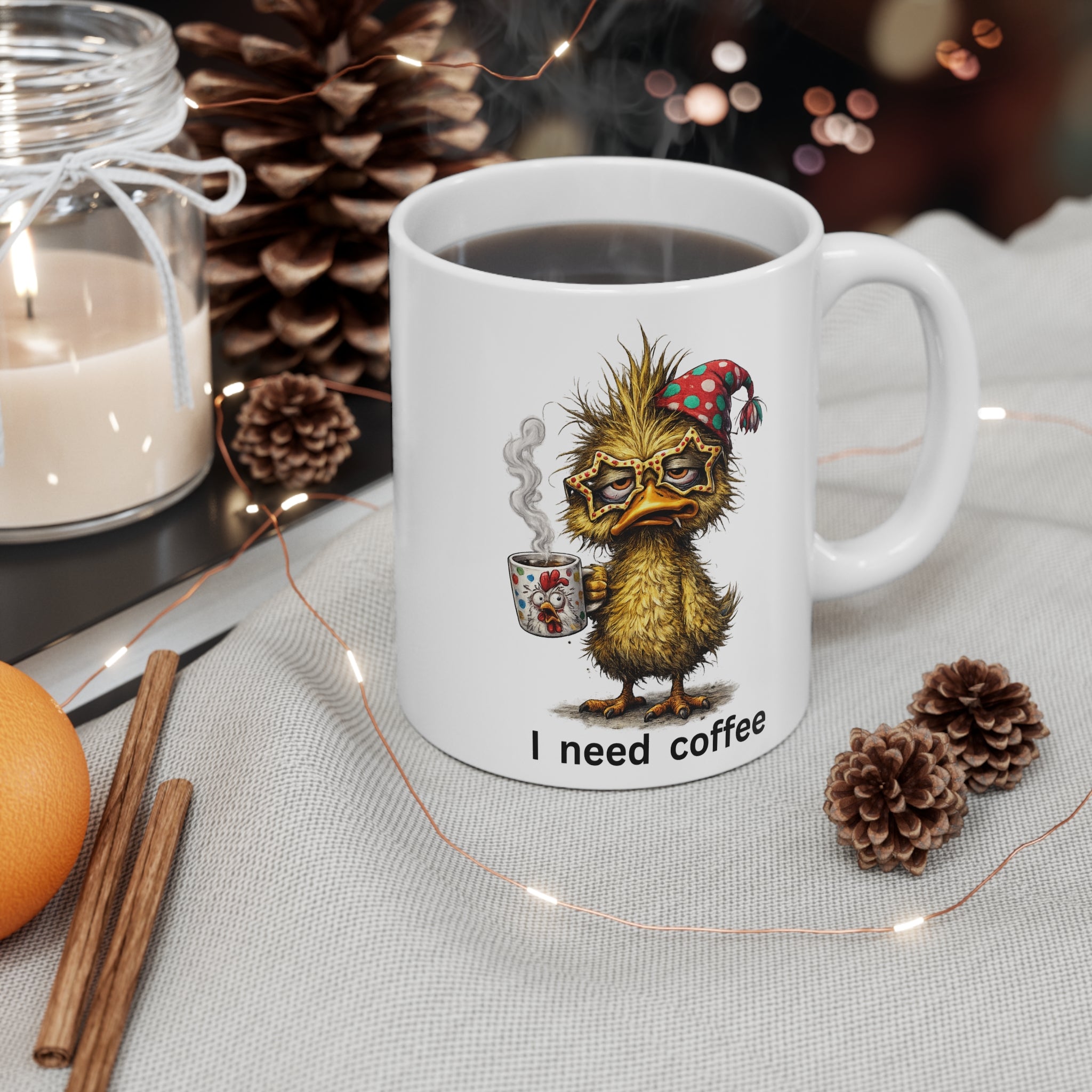 Sleepy Duckling I Need Coffee Mug | Cute Tired Bird Morning Coffee Cup