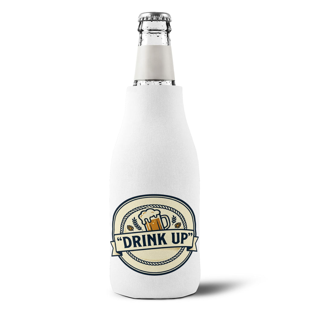 Bottle Cooler Sleeve — 'Drink Up' & 'Cheers' Zip-Up Insulated Koozie