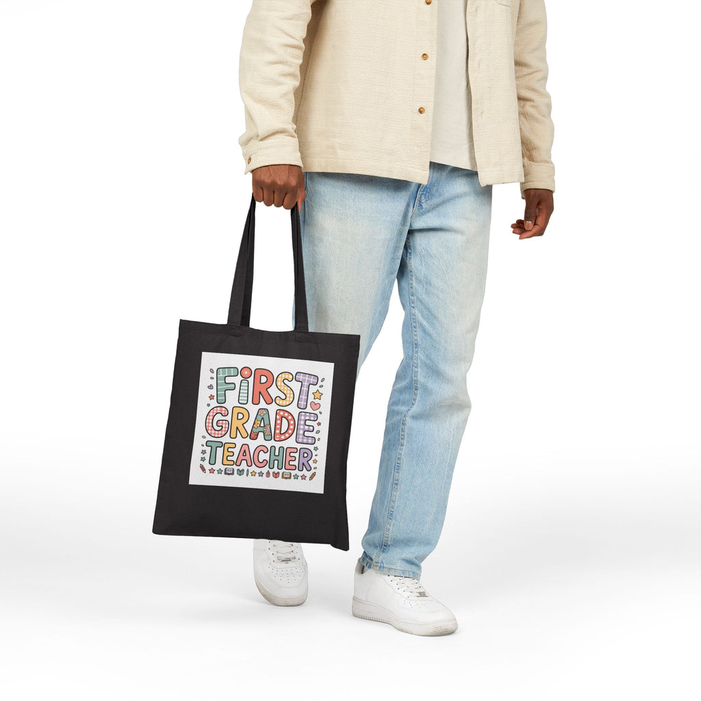 First Grade Teacher Tote Bag — Cute Colorful Teacher Gift Canvas Tote