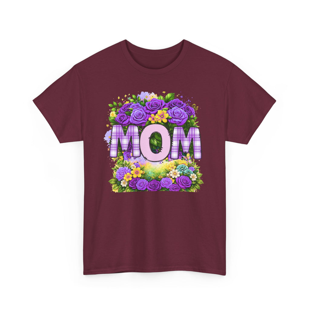Mom Floral T-Shirt – Purple Roses "MOM" Gift for Mother’s Day