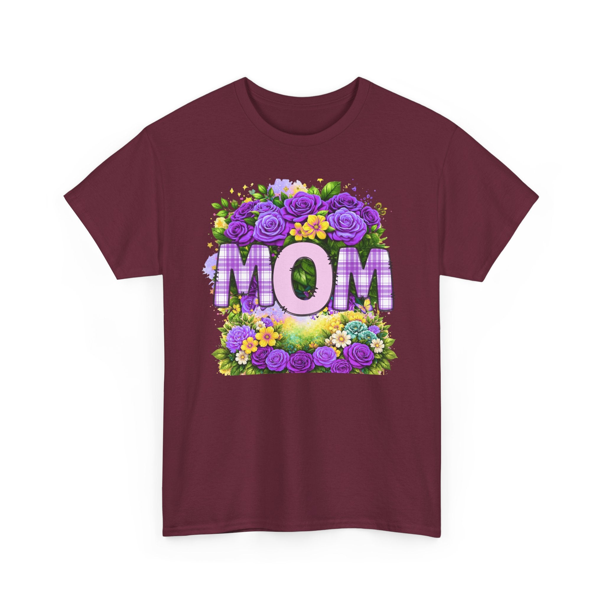 Mom Floral T-Shirt – Purple Roses "MOM" Gift for Mother’s Day