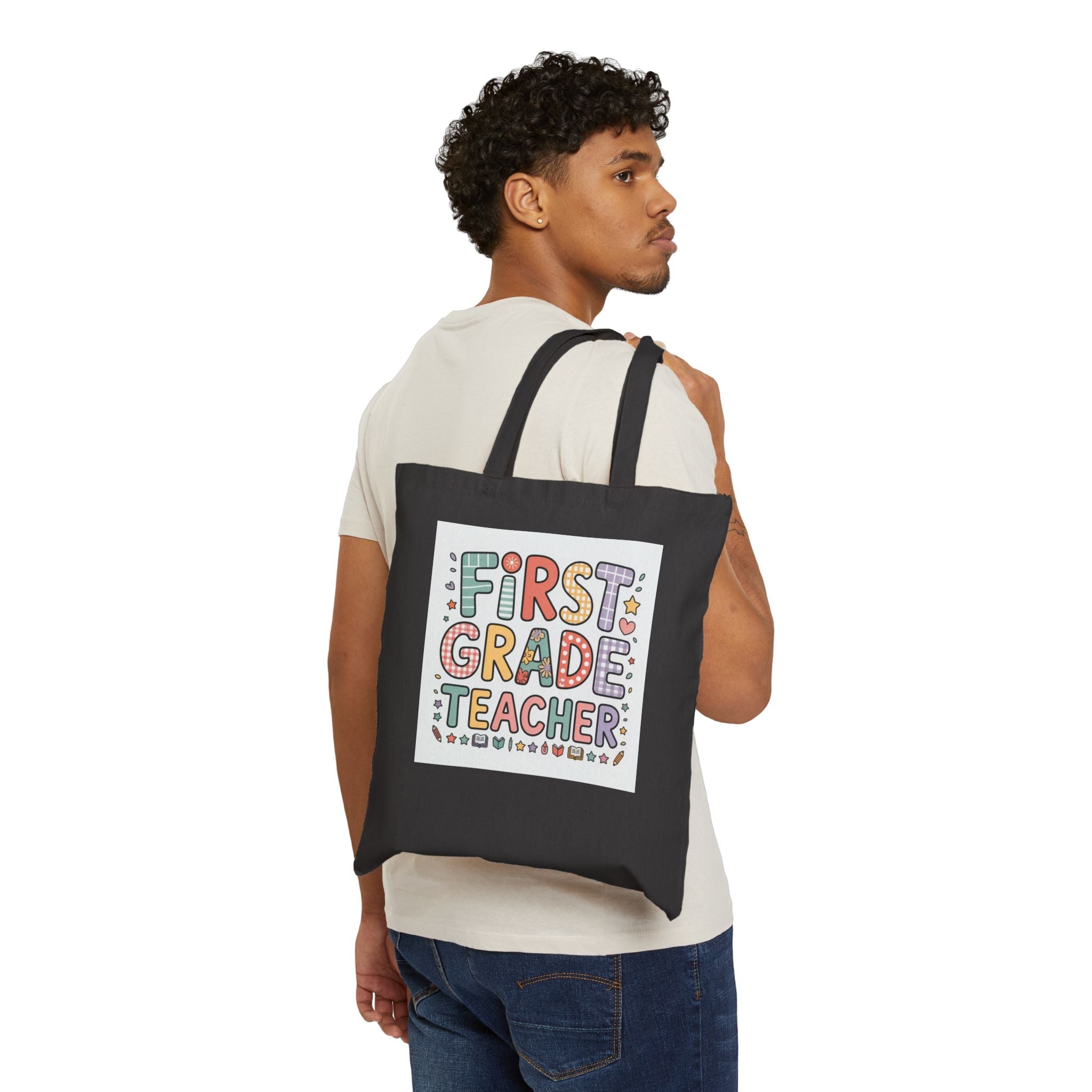 First Grade Teacher Tote Bag — Cute Colorful Teacher Gift Canvas Tote